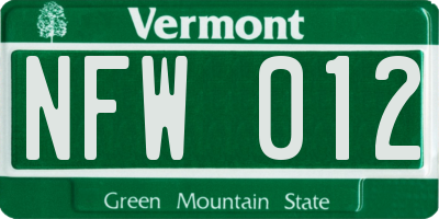VT license plate NFW012