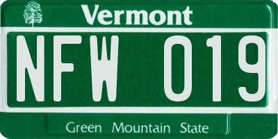 VT license plate NFW019