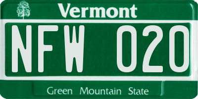 VT license plate NFW020