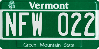 VT license plate NFW022
