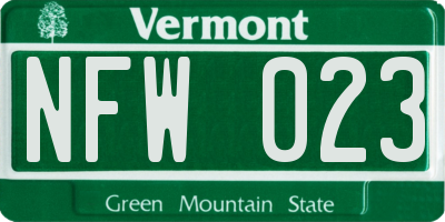 VT license plate NFW023