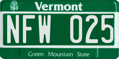 VT license plate NFW025