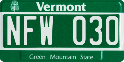 VT license plate NFW030
