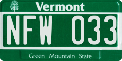 VT license plate NFW033