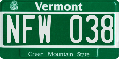 VT license plate NFW038