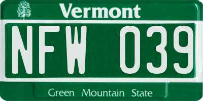 VT license plate NFW039