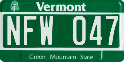 VT license plate NFW047