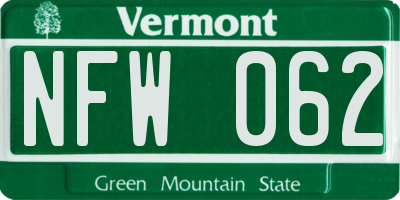 VT license plate NFW062