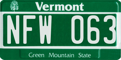 VT license plate NFW063