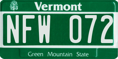 VT license plate NFW072