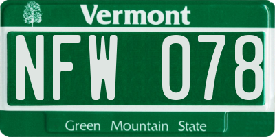 VT license plate NFW078