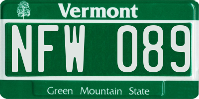VT license plate NFW089