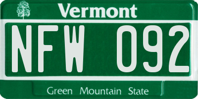 VT license plate NFW092