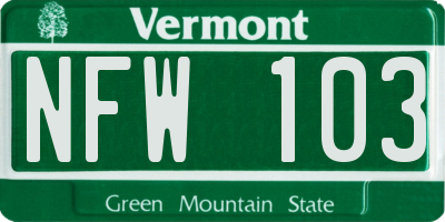 VT license plate NFW103