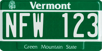 VT license plate NFW123