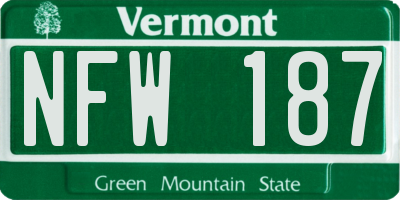 VT license plate NFW187