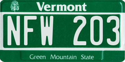 VT license plate NFW203