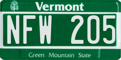 VT license plate NFW205