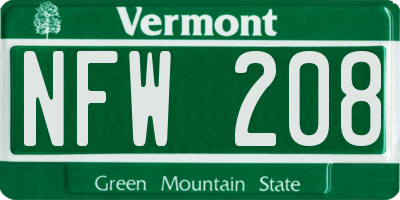 VT license plate NFW208