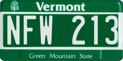 VT license plate NFW213