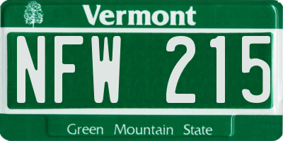 VT license plate NFW215