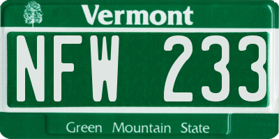VT license plate NFW233