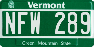 VT license plate NFW289