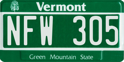 VT license plate NFW305