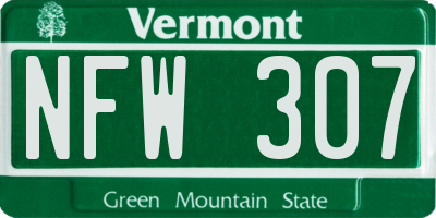 VT license plate NFW307