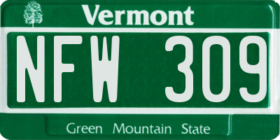 VT license plate NFW309