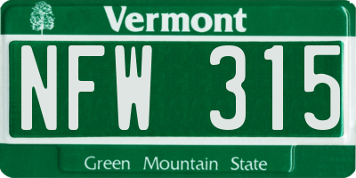 VT license plate NFW315