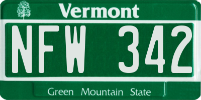 VT license plate NFW342