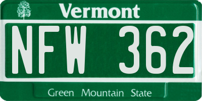 VT license plate NFW362