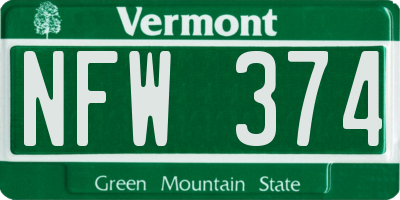 VT license plate NFW374