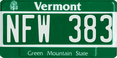 VT license plate NFW383