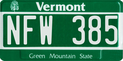 VT license plate NFW385