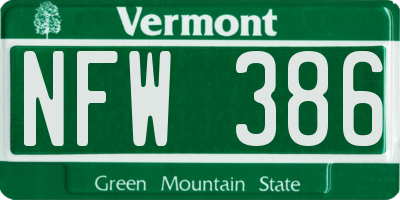 VT license plate NFW386