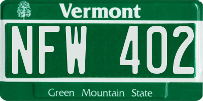 VT license plate NFW402