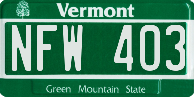 VT license plate NFW403