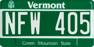 VT license plate NFW405