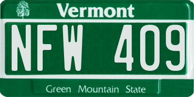 VT license plate NFW409