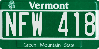 VT license plate NFW418