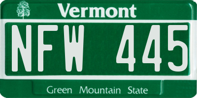 VT license plate NFW445