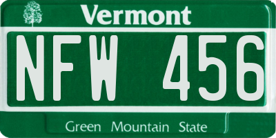 VT license plate NFW456