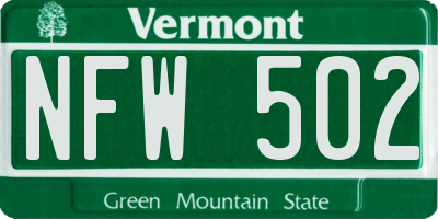 VT license plate NFW502