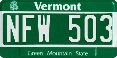 VT license plate NFW503