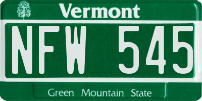 VT license plate NFW545