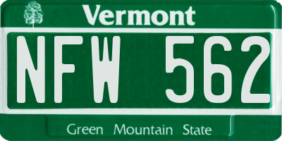 VT license plate NFW562