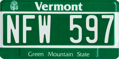 VT license plate NFW597