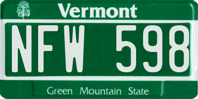 VT license plate NFW598